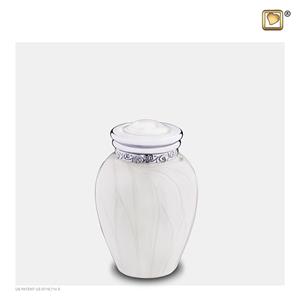 Urnwebshop Mini Blessing Urn Witmarmer, Zilver Sierand (0.085 liter)