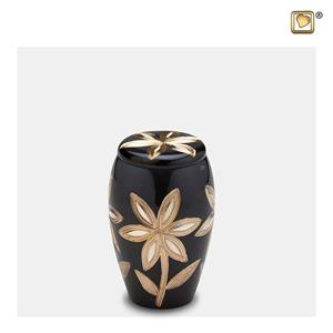 Urnwebshop Messing Mini Urn Midnight Zwart - Messing Bloemen (0.11 liter)