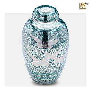 Urnwebshop Grote LoveUrns Urn Glimmend Zilver, Groene Vogels (3.4 liter)