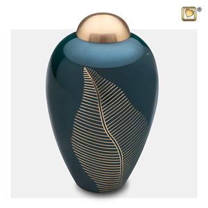 Urnwebshop Grote Messing Urn Smaragdgroen, Golden Feather (2.9 liter)