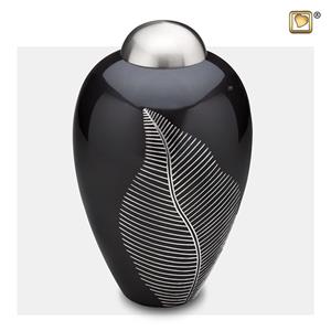 Urnwebshop Grote Messing Urn Midnight Zwart, Silber Feather (2.9 liter)