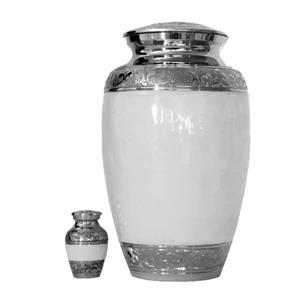Urnwebshop Grote Urn Witmarmer, Zilveren Sierranden (3.5 liter)
