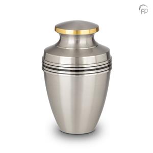 Urnwebshop Grote Messing Urn Matzilver Zwarte Sierbanden (3.2 liter)