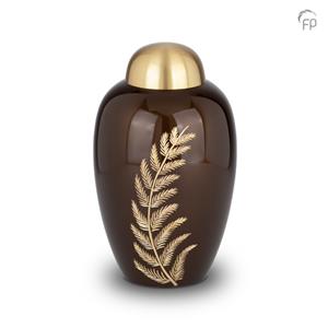 Urnwebshop Grote Messing Urn Bruin, Matgouden Varenblad (3.2 liter)
