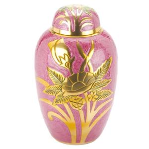 Urnwebshop Grote Messing Urn Roze - Gouden Veldbloemen (3.3 liter)
