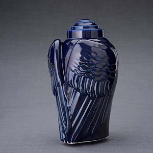 Urnwebshop Keramische Crematie As Urn Wings Kobalt Metallic (3.1 liter)