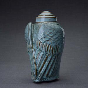 Urnwebshop Keramische Crematie As Urn Wings Green Oiled (3.1 liter)