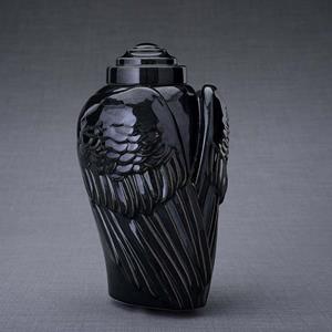 Urnwebshop Keramische Crematie As Urn Wings Inktzwart (3.1 liter)