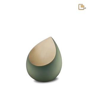 Urnwebshop Mini LoveUrns Druppel Urn Matgoud - Saliegroen (0.1 liter)