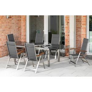MERXX Tuin-eethoek Ferrara 6 klapstoelen met uittrekbare tafel (7-delig)