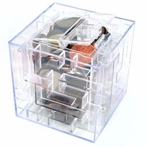 Merkloos Transparante Spaarpot met doolhof gadget van 9 x 9 x 9 cm -