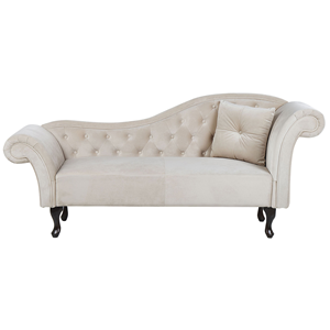 BELIANI Chaise longue fluweel beige rechtszijdig LATTES