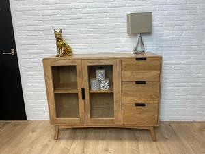 Industrielemeubelshop Mangohouten dressoir Dirk glazen deuren en lades