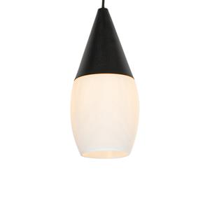 qazqa Moderne Hängelampe schwarz mit Opalglas - Drop - Weiß