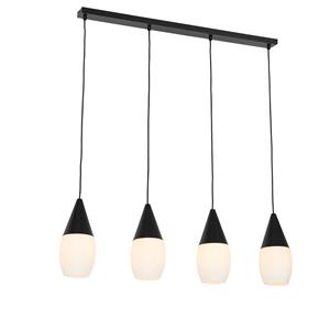 qazqa Moderne Hängelampe schwarz mit Opalglas 4-flammig - Drop - Weiß