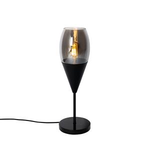 QAZQA Moderne tafellamp zwart met smoke glas - Drop