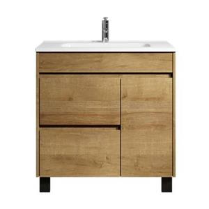 Badplaats Badkamermeubel Set Salzburg 80 cm - Eiken - Staand Badmeubel met Wastafel