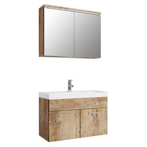 Badplaats Badkamermeubel Set Paso 02 80 cm - Kastanje Eiken - Badmeubel met Wastafel en Spiegelkast
