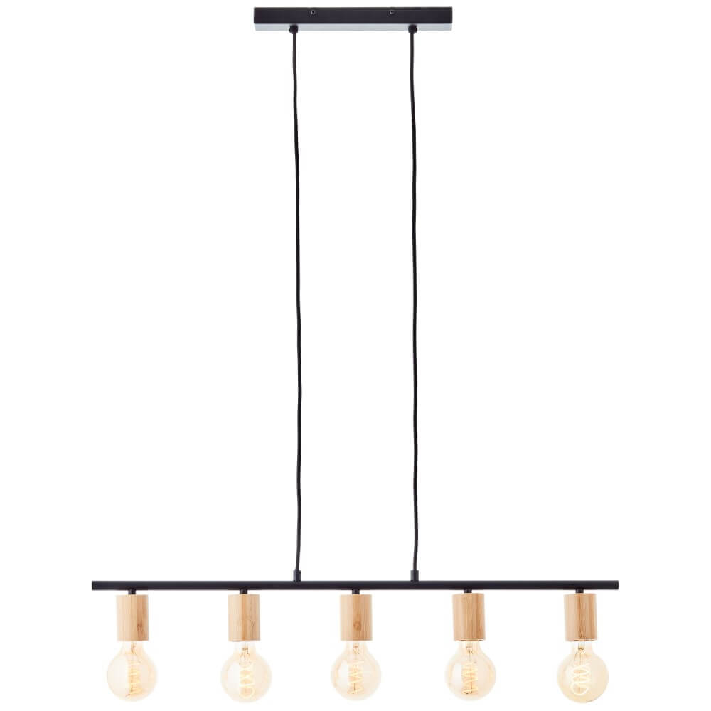 Brilliant 5-lichts hanglamp Kerry zwart met hout 99713/76
