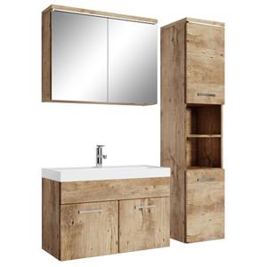Badplaats Badkamermeubel Set Paso 80 cm - Kastanje Eiken - Badmeubel met spiegelkast en zijkast