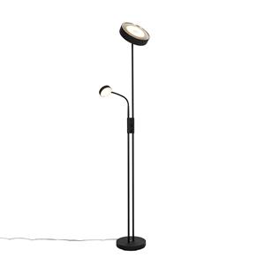 qazqa Schwarze Stehleuchte inkl. led und Dimmer mit Leselampe - Kelso - Schwarz