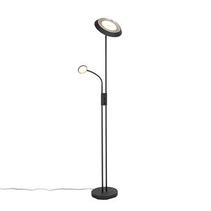 qazqa Stehleuchte schwarz inkl. led und Dimmer mit Leselampe - Fez - Schwarz