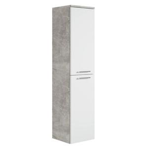 Badplaats Badkamerkast Saturnus 35 x 35 x 130 cm - Beton Grijs met Wit - Hangende Kolomkast met Twee Deuren