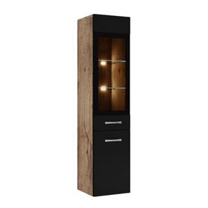 Badplaats Badkamerkast Rio 30 x 30 x 131 cm - Kastanje Eiken met Zwart - Hangende Kolomkast met 2 Deuren