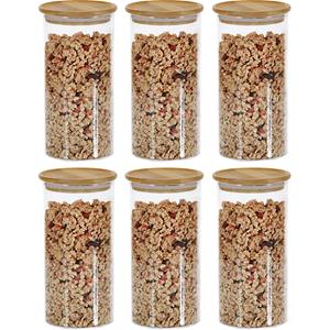 Merkloos 9x Glazen voorraadpotten met bamboe deksel 1200 ml 10 x 20 cm -