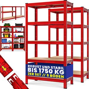 Monzana Stellingkast Set van 2 Rood 180x90x40cm 875kg