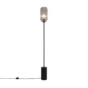 QAZQA Art Deco vloerlamp zwart met smoke glas - Rid