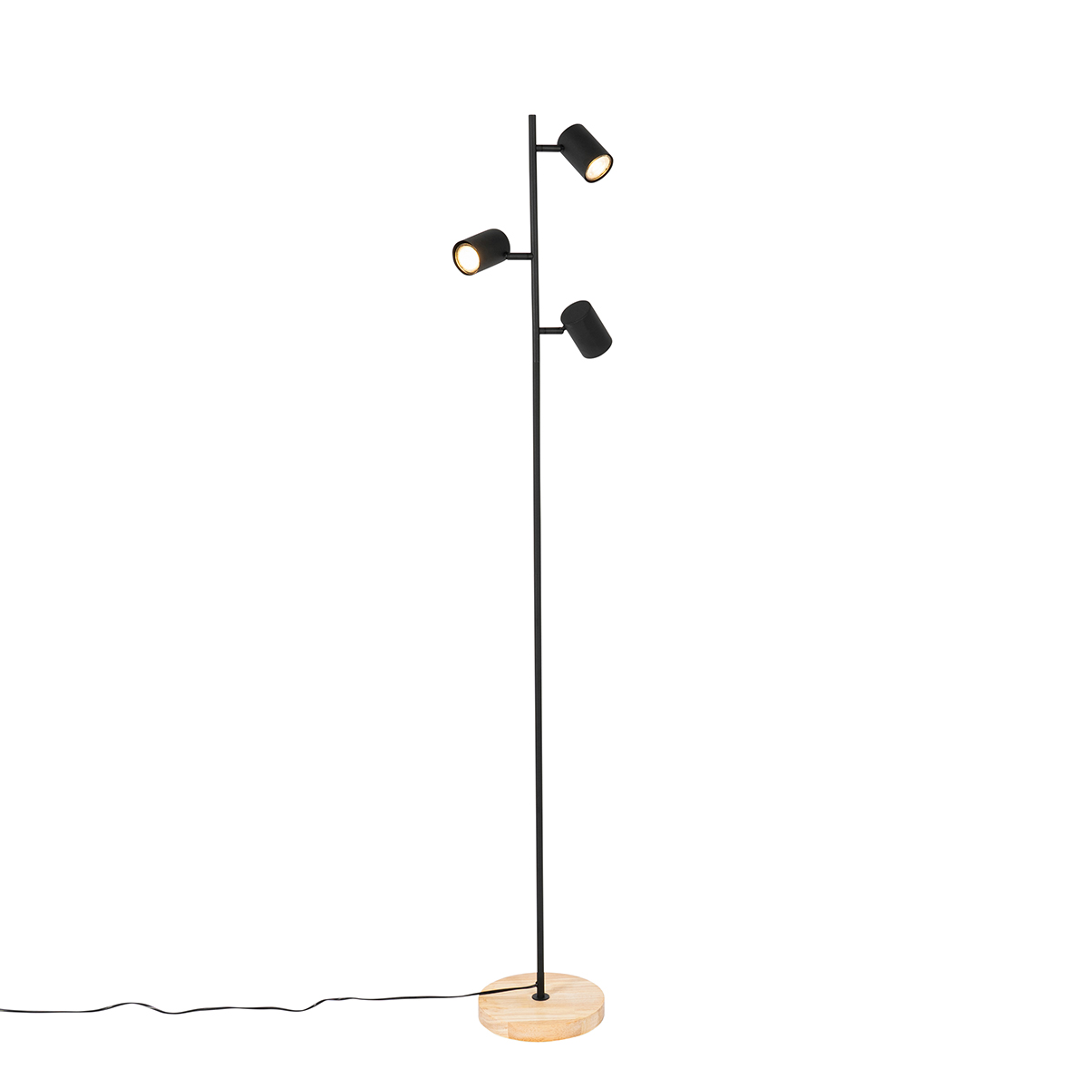 QAZQA Moderne vloerlamp zwart met hout 3-lichts - Jeana
