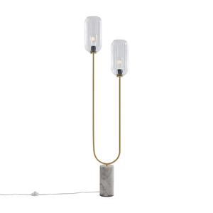 QAZQA Art Deco vloerlamp messing met helder glas 2-lichts - Rid