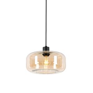 qazqa Art-Deco-Hängelampe schwarz mit braunem Glas - Bizle - Beige