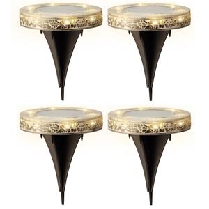 Lumineo Grondspots solar tuinverlichting - 4x - mozaiek - grijs - D12 x H13 cm - prikspot -