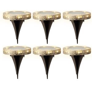 Lumineo Grondspots solar tuinverlichting - 6x - mozaiek - grijs - D12 x H13 cm - prikspot -