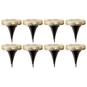 Lumineo Grondspots solar tuinverlichting - 8x - mozaiek - grijs - D12 x H13 cm - prikspot -
