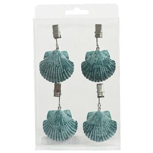 Decoris 4x Schelpen tafelkleedgewichtjes/hangers - kunststof - turquoise -