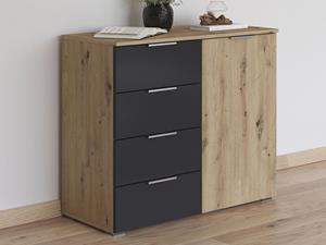 Mobistoxx Commode MANOZA 1 deur 4 lades artisan eik/metaalgrijs