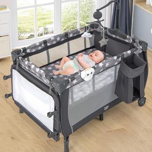 COSTWAY Baby-Reisebett, 3 in 1 Wicketisch Laufstall, klappbar