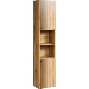 welltime Hochschrank "Athen Badezimmerschrank Standschrank Badmöbel", Breite 40cm, geräumiger Hochschrank Eiche Rillenoptik Badschrank