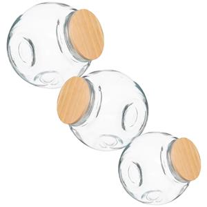 5five Set van 3x snoeppotten/voorraadpotten 0,65L - 1,5L - 2L glas met houten deksel -