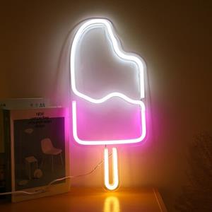 Groenovatie LED Neon Wandlamp IJsje, Op USB, 45x21x2cm, Roze / Wit