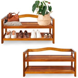 casaria Deuba 2er Set Schuhregal Schuhablage Holzregal Akazienholz 2 Etagen Blumenregal Badregal Holz
