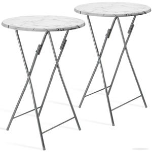 casaria Stehtisch 2er Set Klappbar Höhe 110cm ø 60cm Beistelltisch Klapptisch Bartisch Cocktail Holz Marmor Esstisch Rund Hochtisch Garten Gartentisch weiß
