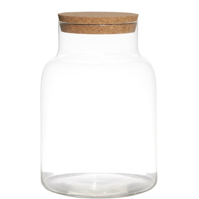 Merkloos Glazen voorraadpot/snoeppot vaas van 17.5 x 25 cm met kurk dop -