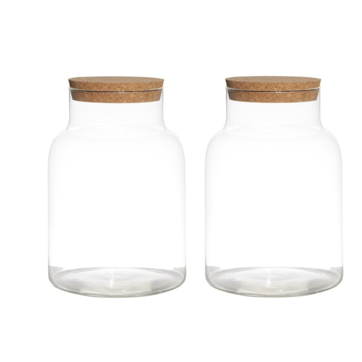 Merkloos Set van 2x stuks glazen voorraadpotten/snoeppotten vazen van 17.5 x 25 cm met kurk dop -
