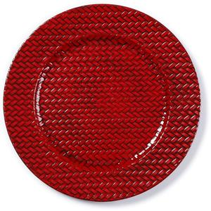 Kaarsenbord/plateau rood gevlochten 33 cm rond -