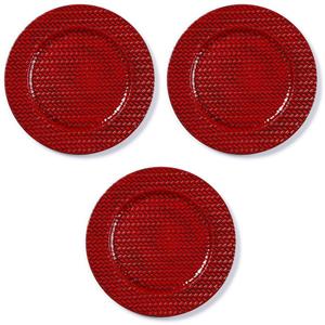 Merkloos 3x Kaarsenborden/plateaus rood gevlochten 33 cm rond -