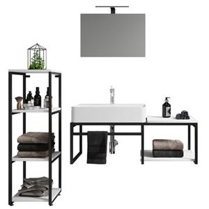 VCM 4-tlg. Waschplatz Waschtisch Badmöbel Set Waschbecken Holz Metall Industrial Style Bitila 100 V1